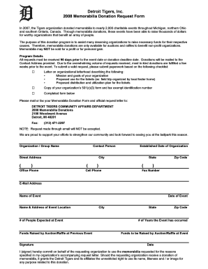 Detroit Tigers Memorabilia Donation Request Form