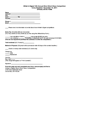 Writer's Digest Short Short Story Competition Entry Form