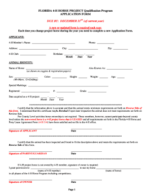Florida 4-H Horse Project Application Form