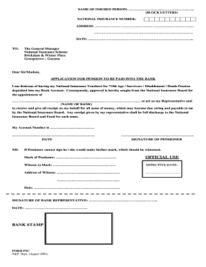 Guyana National Insurance Pension Bank Deposit Application
