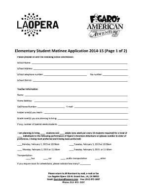 Elementary Student Matinee Application