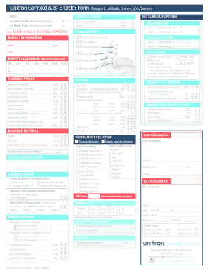 Unitron Earmold & BTE Order Form