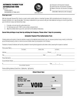 Automatic Payment Plan Authorization Form