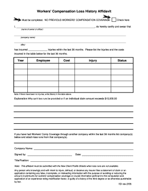 Workers' Compensation Loss History Affidavit