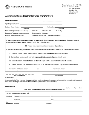 Agent Commission Electronic Funds Transfer Form