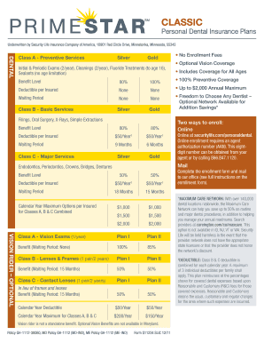 PrimeStar Classic Dental Insurance Enrollment Form