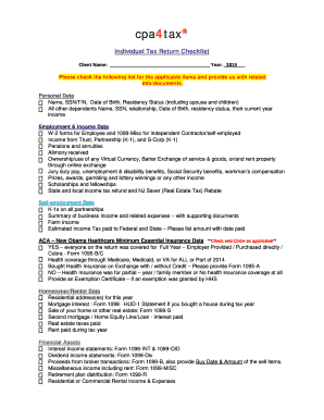 2015 Individual Tax Return Checklist