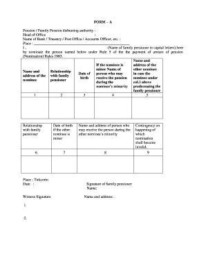 Indian Government Pension Nomination Form