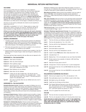 Defiance City Individual Income Tax Return