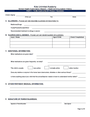 School Health Examination Record