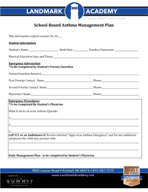 School-Based Asthma Management Plan