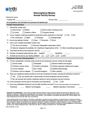CDC Hemovigilance Module Annual Facility Survey