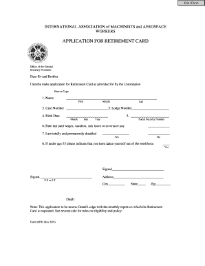 International Association of Machinists Retirement Card Application