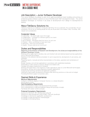 fillable online job description junior software developer fax email junior software developer job description