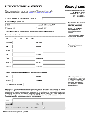 Retirement Savings Plan Application