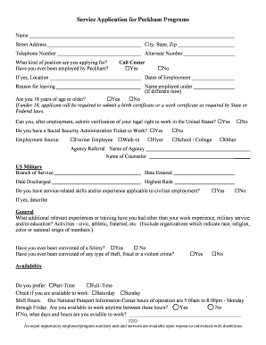 Peckham Employment Application Form