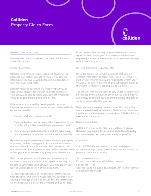 Calliden Property Claim Form