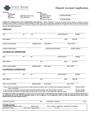 Deposit Account Application