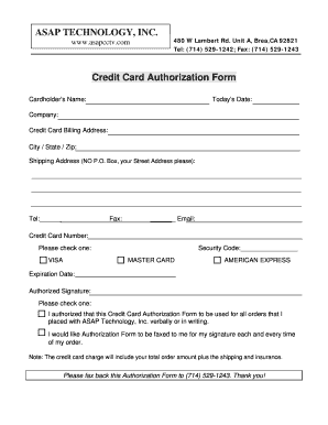 Credit Card Authorization Form