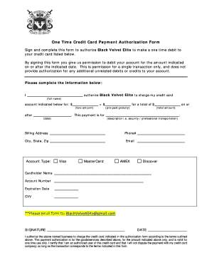 One Time Credit Card Payment Authorization Form