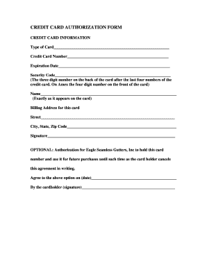 Credit Card Authorization Form