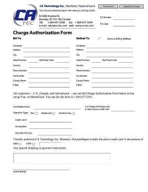 Charge Authorization Form
