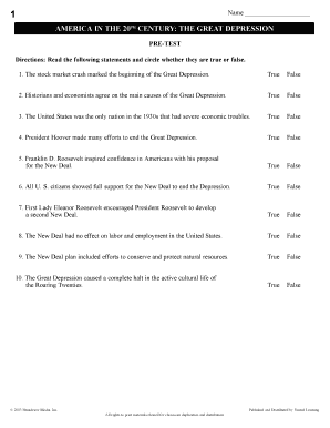 Great Depression History Test