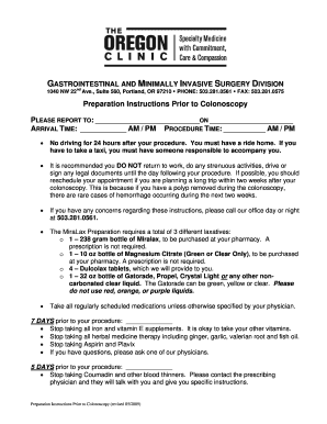 Preparation Instructions for Colonoscopy