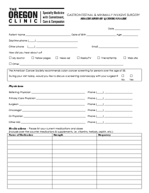 Gastrointestinal Surgery Health History Questionnaire