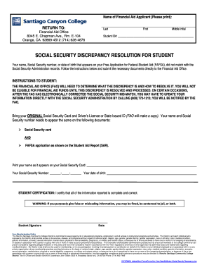 Social Security Discrepancy Resolution Form