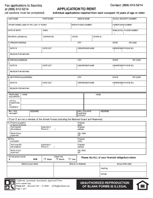 California Apartment Association Rental Application
