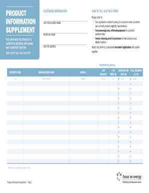 Product Information Supplement Form