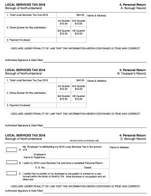 Local Services Tax 2016 Personal Return