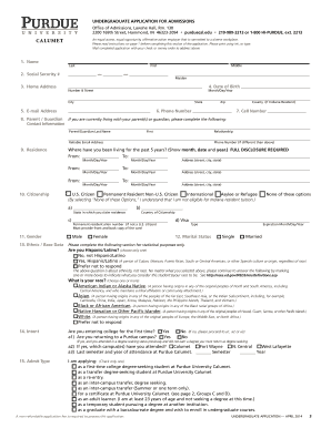 Purdue Calumet Undergraduate Application Form