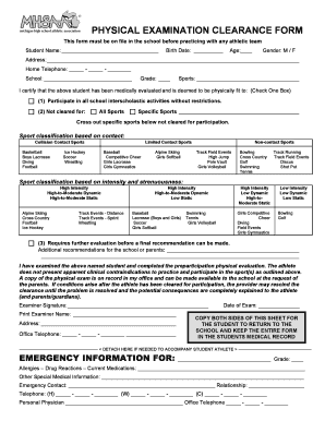 Physical Examination Clearance Form