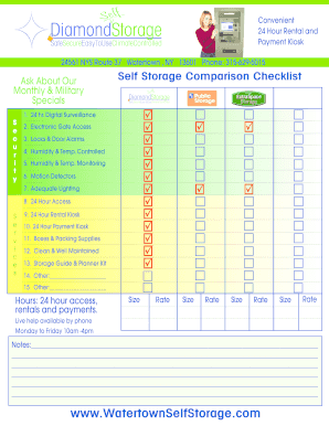 Self Storage Comparison Checklist