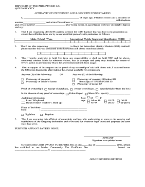 Affidavit of Ownership and Loss with Undertaking