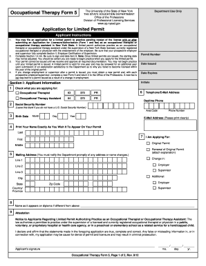 New York Occupational Therapy Limited Permit Application