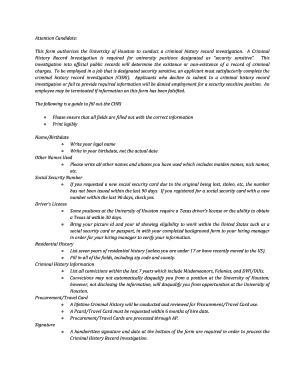 University of Houston Criminal History Record Investigation Form