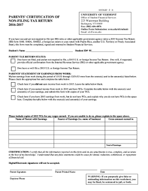 Parents' Certification of Non-Filing Tax Return