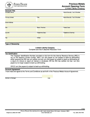 Precious Metals Account Opening Form