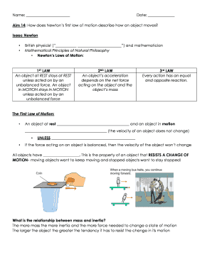 Newton's First Law of Motion Worksheet