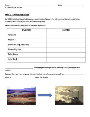 8th Grade Social Studies Industrialization Worksheet