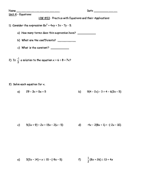 Equations and Applications Homework