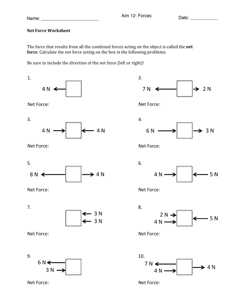 Net Force Worksheet - Fill Online, Printable, Fillable, Blank Within Forces Worksheet 1 Answer Key