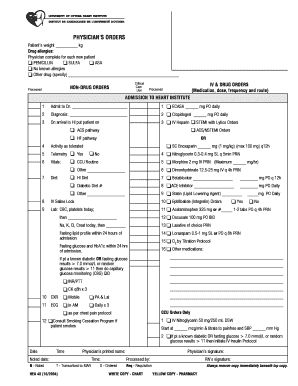 Physician Orders for Heart Institute Admission