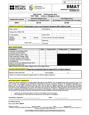 Biomedical Admissions Test Registration Form
