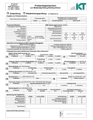 Probenbegleitschein zur Materialprüfung Schlauchliner