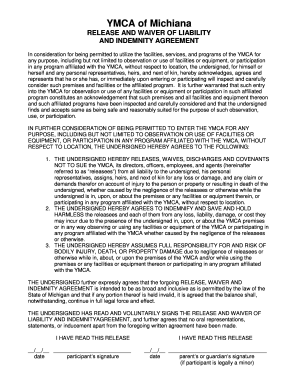 YMCA Release and Waiver of Liability