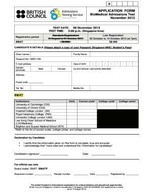 BioMedical Admissions Test Application Form